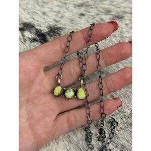 Sterling Silver Green Palomino Turquoise 3 Stone Bar Oval Link Necklace 20” 925